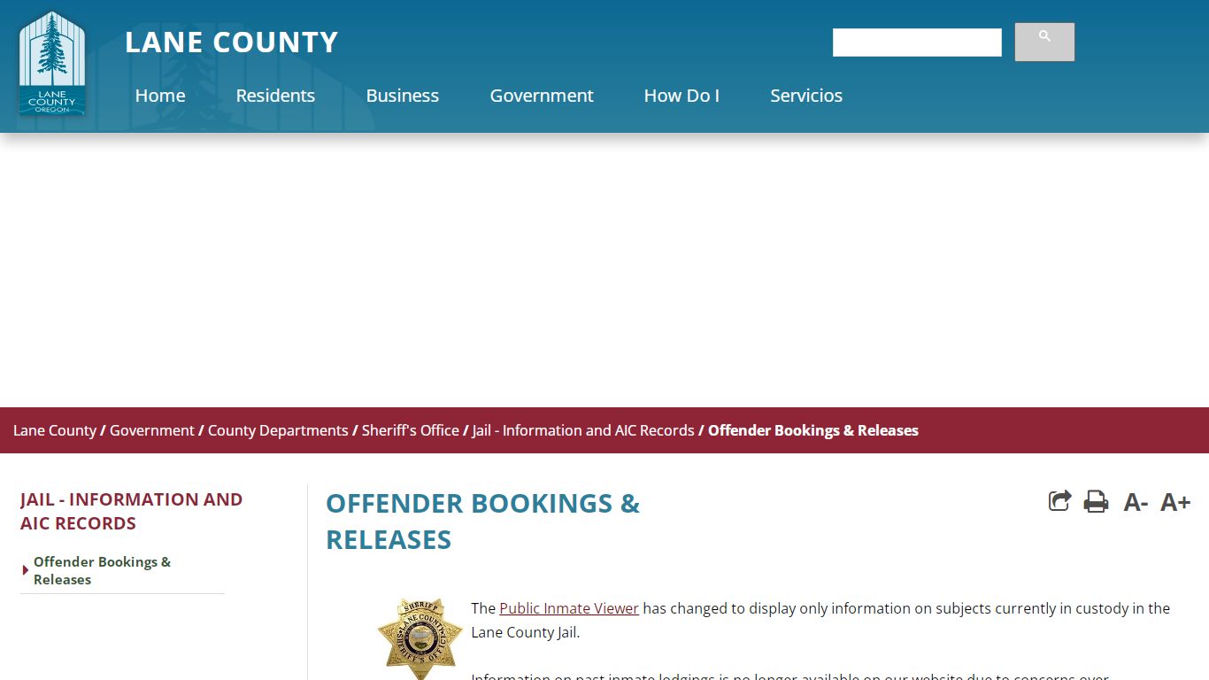 Offender Bookings & Releases - Lane County
