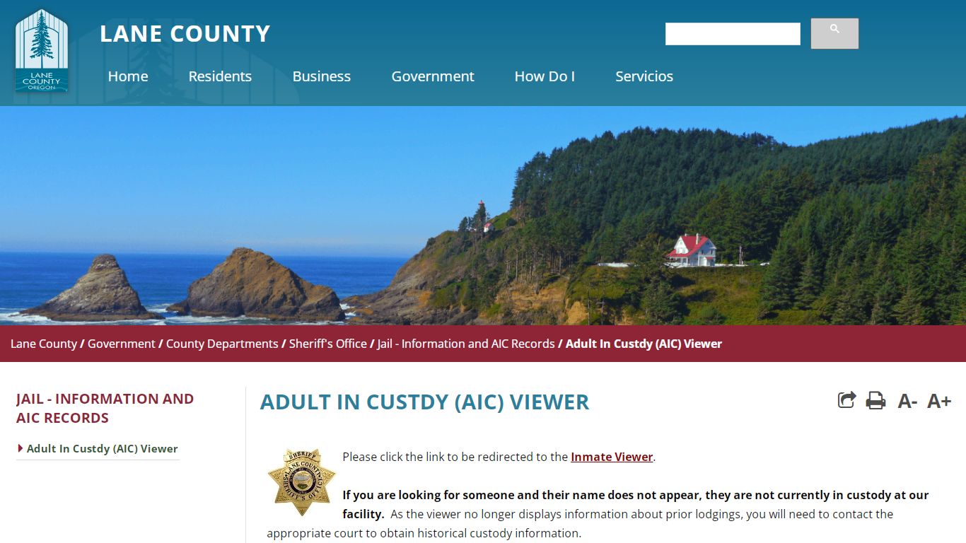Adult In Custdy (AIC) Viewer - Lane County